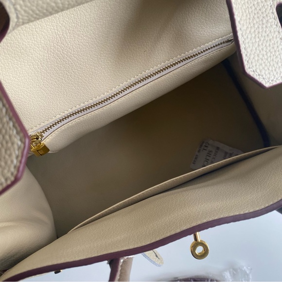 Structured Colorblock Brown Etoupe 30 BK Lock Key Satchel Bag Crossbody C6-1/CT - Picture 13 of 13